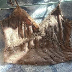 Aeropostale Brown/ Tan Lace Floral Crop Tank Top.